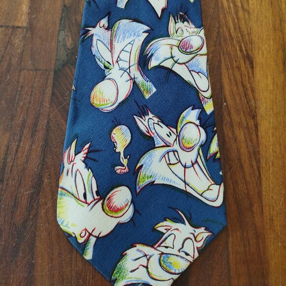 Looney Tunes Vintage 100% Silk Tie Sylvester & Tweetie Hand Made By Balancine - Picture 2 of 8